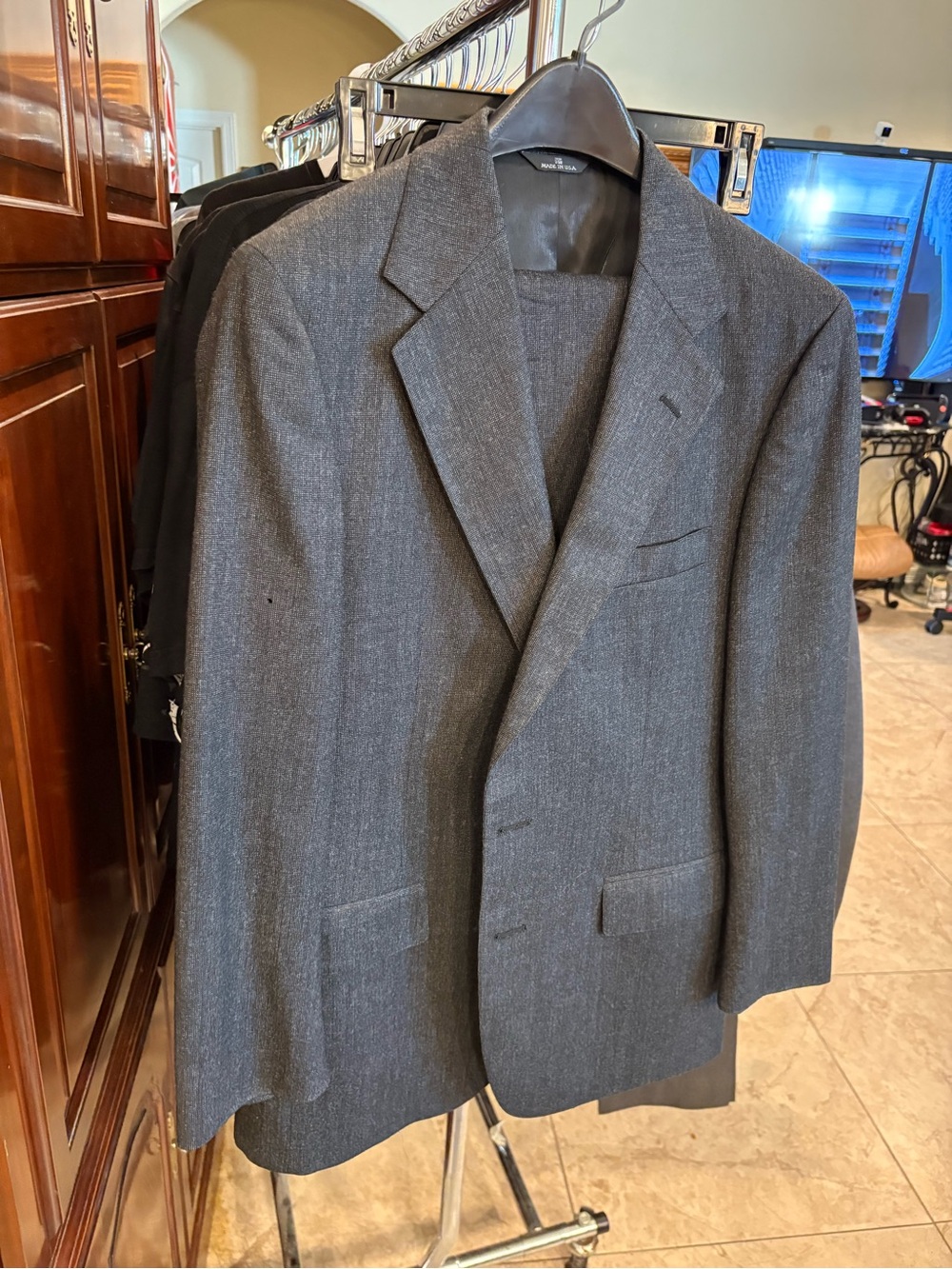 Men's Gray Wool Blend Single-Breasted Blazer